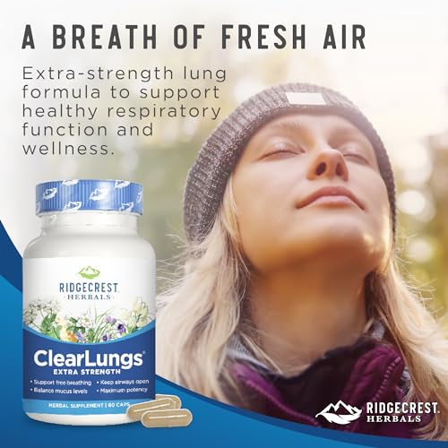 RidgeCrest Herbals ClearLungs Extra Strength, Daily Health Supplement, Natural Lung and Nasal Wellness Formula for Bronchial, Respiratory, Immune, Sinus, and Mucus Support (60 Vegan Caps, 30 Serv)