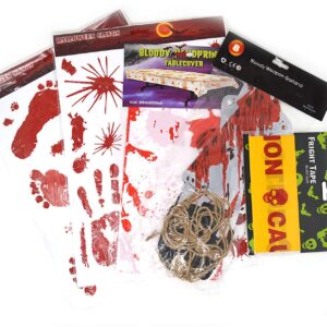 Spooktacular Creations Halloween Party Decoration Set, Including Bloody Tablecover, Weapon Garland, Bloody Clings and Caution Tapes, 5 Piece