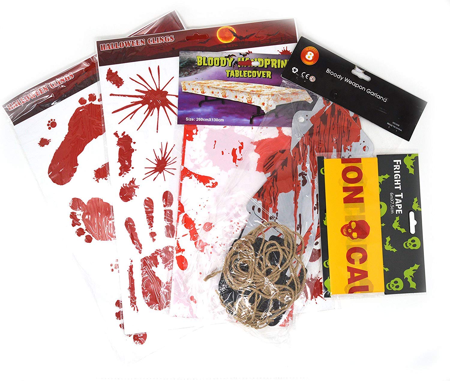 Spooktacular Creations Halloween Party Decoration Set, Including Bloody Tablecover, Weapon Garland, Bloody Clings and Caution Tapes, 5 Piece