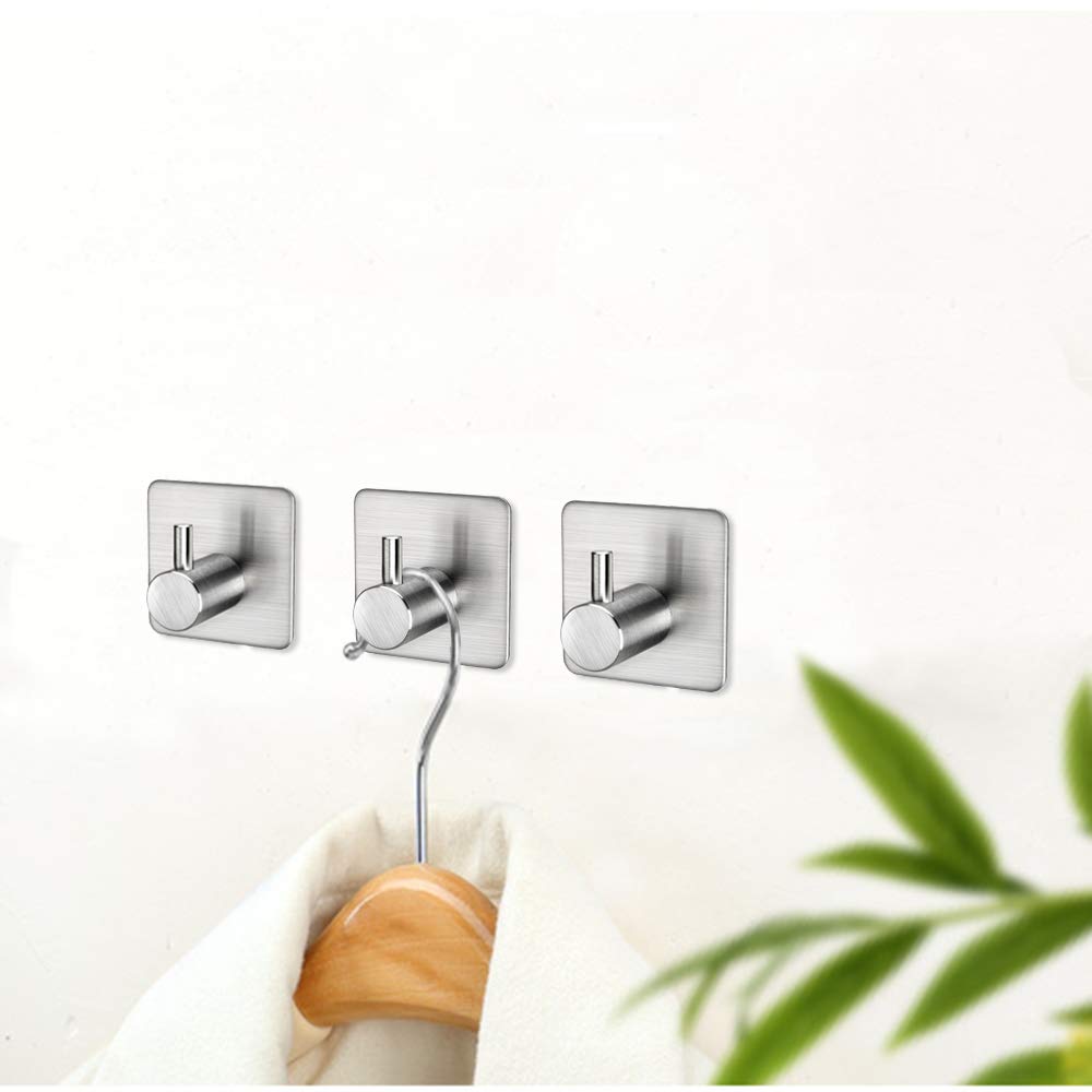 Adhesive Hooks Heavy Duty Wall Hooks Waterproof Stainless Steel Hooks for Hanging Coat, Hat,Towel Robe Hook Rack Wall Mount- Bathroom and Bedroom 4-Packs