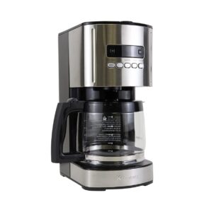 kenmore aroma control programmable 12-cup coffee maker, stainless steel/black with glass carafe, lcd display, reusable cone filter, and charcoal water filter