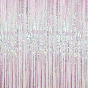 GOER 3.2 ft x 9.8 ft Metallic Tinsel Foil Fringe Curtains Party Photo Backdrop Party Streamers for Birthday,Graduation,New Year Eve Decorations Wedding Decor (Iridescent,1 Pack)