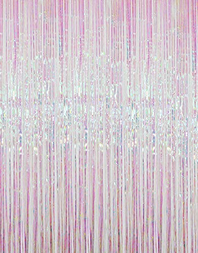 GOER 3.2 ft x 9.8 ft Metallic Tinsel Foil Fringe Curtains Party Photo Backdrop Party Streamers for Birthday,Graduation,New Year Eve Decorations Wedding Decor (Iridescent,1 Pack)