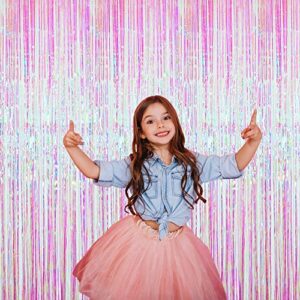 GOER 3.2 ft x 9.8 ft Metallic Tinsel Foil Fringe Curtains Party Photo Backdrop Party Streamers for Birthday,Graduation,New Year Eve Decorations Wedding Decor (Iridescent,1 Pack)