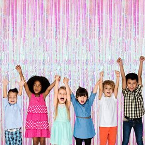 GOER 3.2 ft x 9.8 ft Metallic Tinsel Foil Fringe Curtains Party Photo Backdrop Party Streamers for Birthday,Graduation,New Year Eve Decorations Wedding Decor (Iridescent,1 Pack)