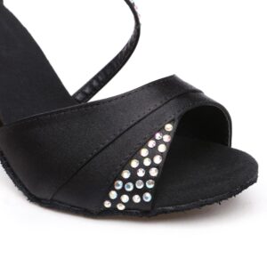Pierides Women's Peep Toe Sandals Latin Salsa Tango Practice Ballroom Dance Shoes with 2.75" Heel,Satin,11 B(M) US Black
