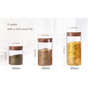 Newerlives Air Tight Storage Jar, Glass Storage Tank with a Natural Bamboo Lid, 450 ML, 650 ML, 950 ML (Cork, 450ML)