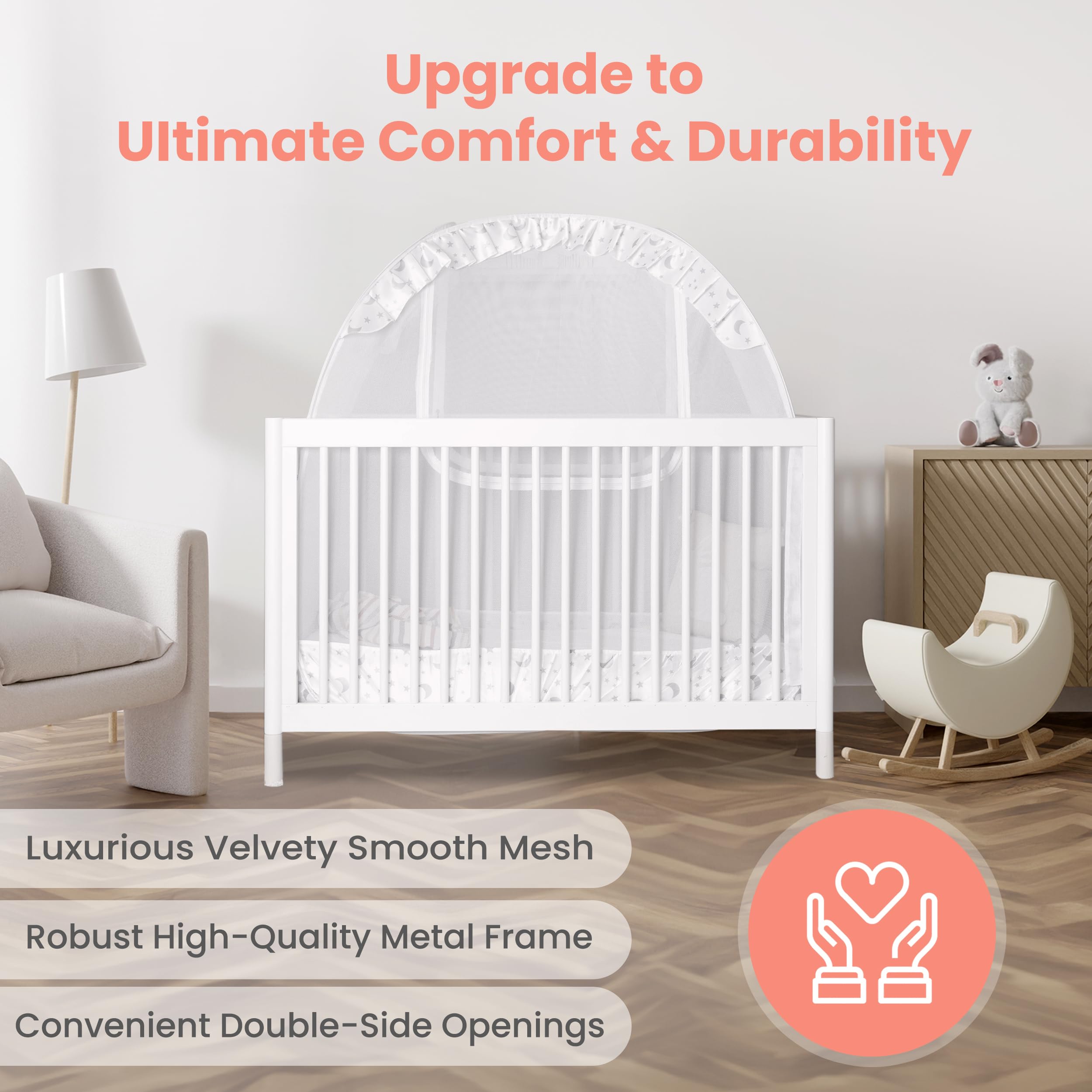 Pro Baby Safety Premium Pop Up Crib Tent, Crib Cover to Keep Baby from Climbing Out, Falls and Mosquito Bites, Safety Net, Canopy Netting Cover - Sturdy & Stylish Infant Crib Topper, Mosquito Net