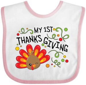 inktastic my first thanksgiving- cute turkey baby bib white and pink 2c666