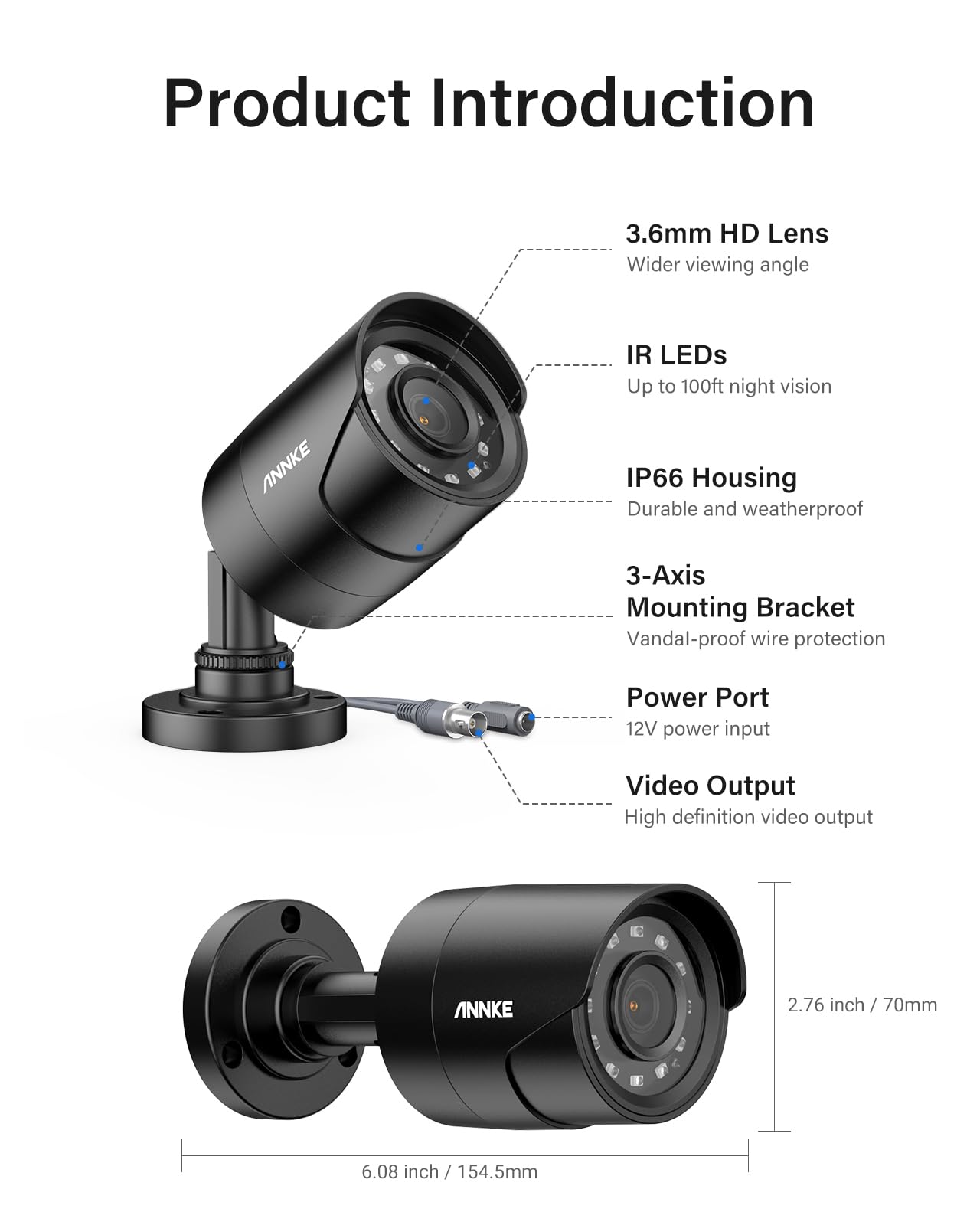 ANNKE 4 Pack 1080P HD TVI Home Security Camera Outdoor Indoor, 1920TVL, IP66 Waterproof, Night/Day Vision, Surveillance CCTV Bullet Camera