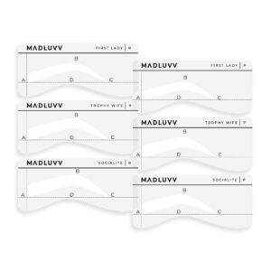 madluvv eyebrow shaper stencils, reusable brow mapping template for pmu professionals, semi-permanent makeup mapping, 6 stencils (3 stencil shapes in both petite and regular sizes) - classic set