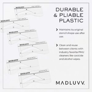 MADLUVV Eyebrow Shaper Stencils, Reusable Brow Mapping Template for PMU Professionals, Semi-Permanent Makeup Mapping, 6 Stencils (3 Stencil Shapes in Both Petite and Regular Sizes) - Classic Set