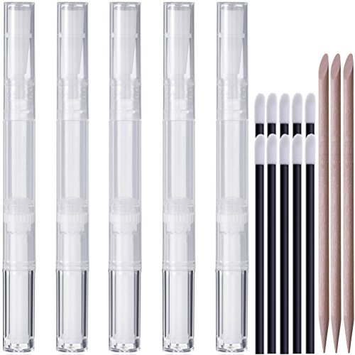 KINGMAS 5 pcs 3ml Cuticle & Nail Oil Pen Lip Gloss Container Applicators Growth Liquid Tube, Transparent Empty Twist Pens