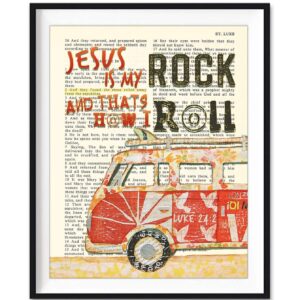 Jesus Is My Rock and That's How I Roll, Luke 24:2, Vintage Classic Antique Van Car Bible Verse Wall Art Print, Unframed, Christian Wall Decor Poster, 8x10 Inches