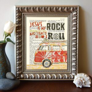 Jesus Is My Rock and That's How I Roll, Luke 24:2, Vintage Classic Antique Van Car Bible Verse Wall Art Print, Unframed, Christian Wall Decor Poster, 8x10 Inches