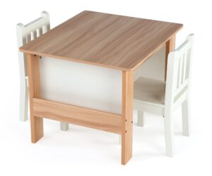humble crew, natural/white wood table set with book storage, 2 chairs-toddler