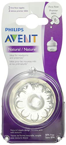 Philips Avent Natural Baby Bottle Nipple, First Flow Nipple, 2 Pack, Clear