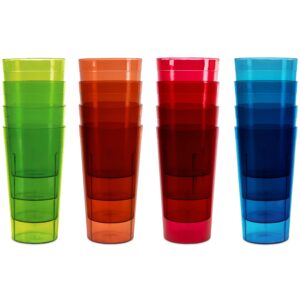 kryllic plastic tumblers set of 16 color plastic drinking glasses 20 oz assorted colors plastic cups dishwasher safe tumbler cups reusable acrylic set for kitchen party unbreakable kids cups