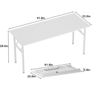 Need Computer Desk Office Desk 62 inches Folding Table with BIFMA Certification Computer Table Workstation, White AC5DW-157