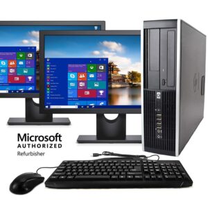 hp elite desktop computer, intel core i5 3.1ghz, 8 gb ram, 500 gb hdd, wifi, keyboard & mouse, dual 17in lcd monitors brands vary (upgrades available) dvd-rw, windows 10 (renewed)