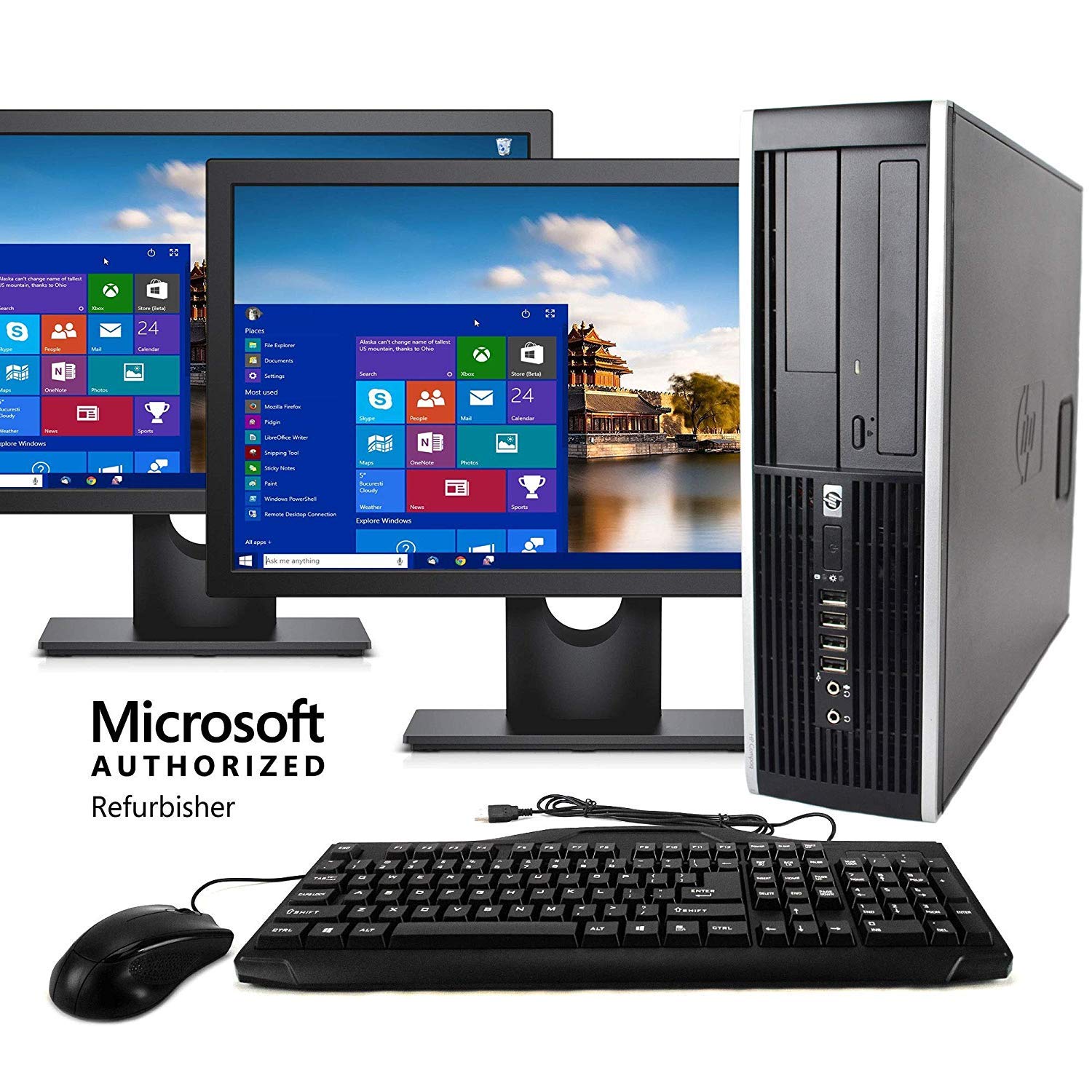 HP Elite Desktop Computer, Intel Core i5 3.1GHz, 8 GB RAM, 500 GB HDD, WiFi, Keyboard & Mouse, Dual 17in LCD Monitors Brands Vary (Upgrades Available) DVD-RW, Windows 10 (Renewed)