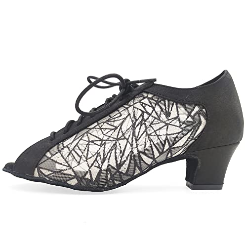 evkoodance Ladies Ballroom Latin Dancing Shoes Woman Mordern ChaCha Samba Tango Salsa Rumba Dance Shoes Customized Heels 4.5CM Black