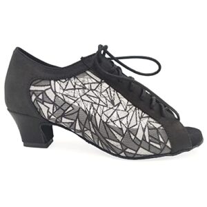 evkoodance Ladies Ballroom Latin Dancing Shoes Woman Mordern ChaCha Samba Tango Salsa Rumba Dance Shoes Customized Heels 4.5CM Black