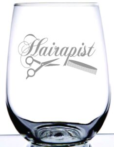 ie laserware hairapist stemless wine glass | elegantly stylish glass for hairdresser stylist barber beautician | men or women | laser etching creates frosted design