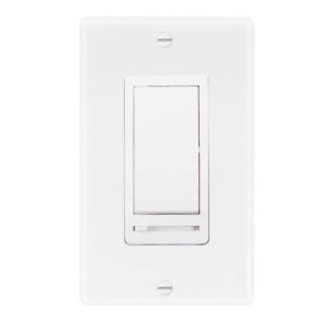 maxxima led slide dimmer rocker switch - 3-way/single pole compatible, decorative electrical light switch, 600 watt max, led compatible for indoor home use, wall plate cover included - white