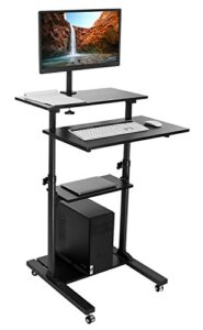mount-it mobile stand up desk / height adjustable computer work station rolling presentation cart with monitor arm (mi-7942b), black