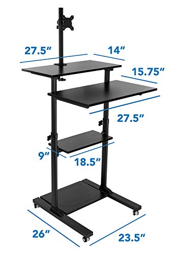 Mount-It Mobile Stand Up Desk / Height Adjustable Computer Work Station Rolling Presentation Cart With Monitor Arm (MI-7942B), Black
