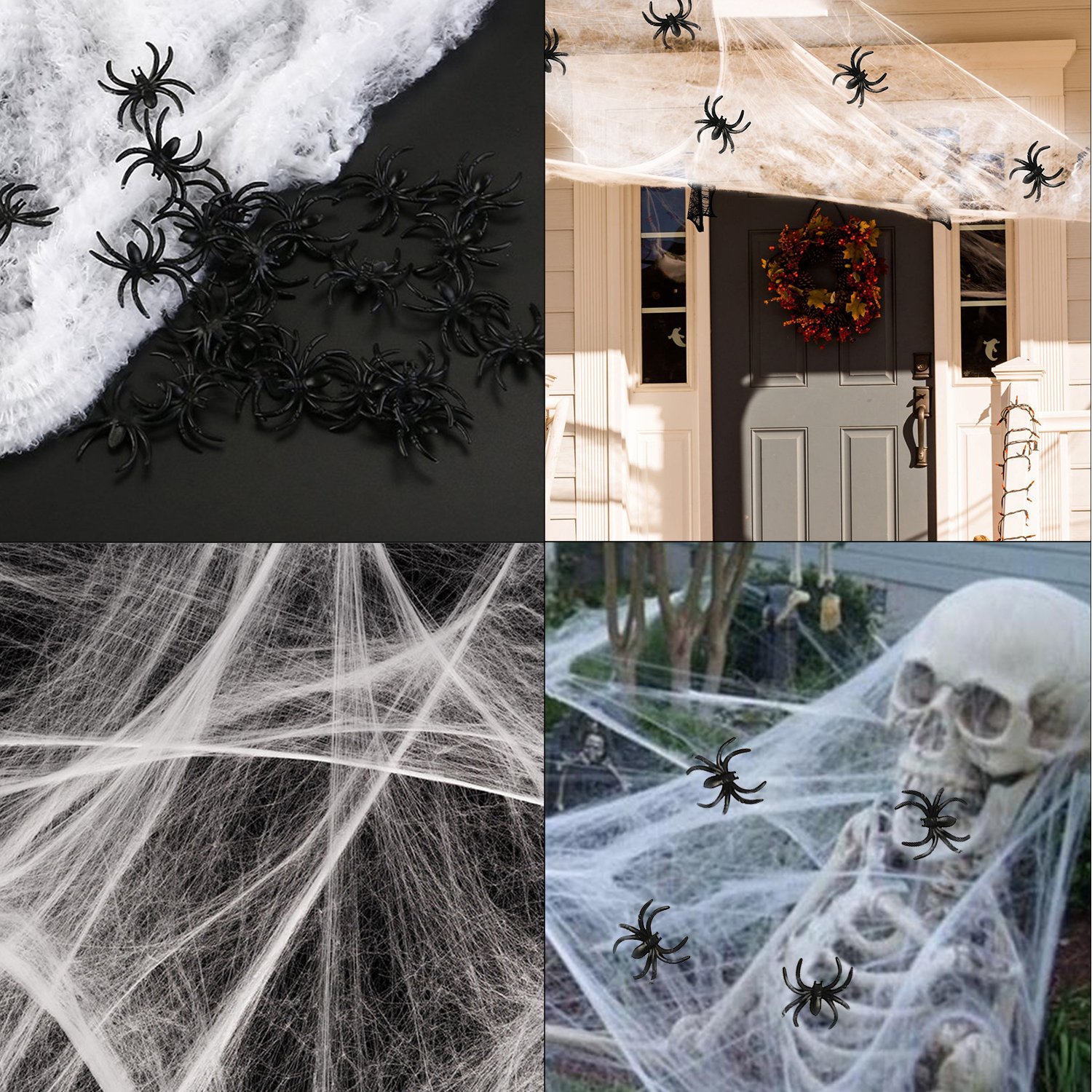 AOSTAR Halloween Stretch Spider Webs Indoor & Outdoor Spooky Spider Webbing with 50 Fake Spiders for Halloween Decorations