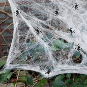 AOSTAR Halloween Stretch Spider Webs Indoor & Outdoor Spooky Spider Webbing with 50 Fake Spiders for Halloween Decorations