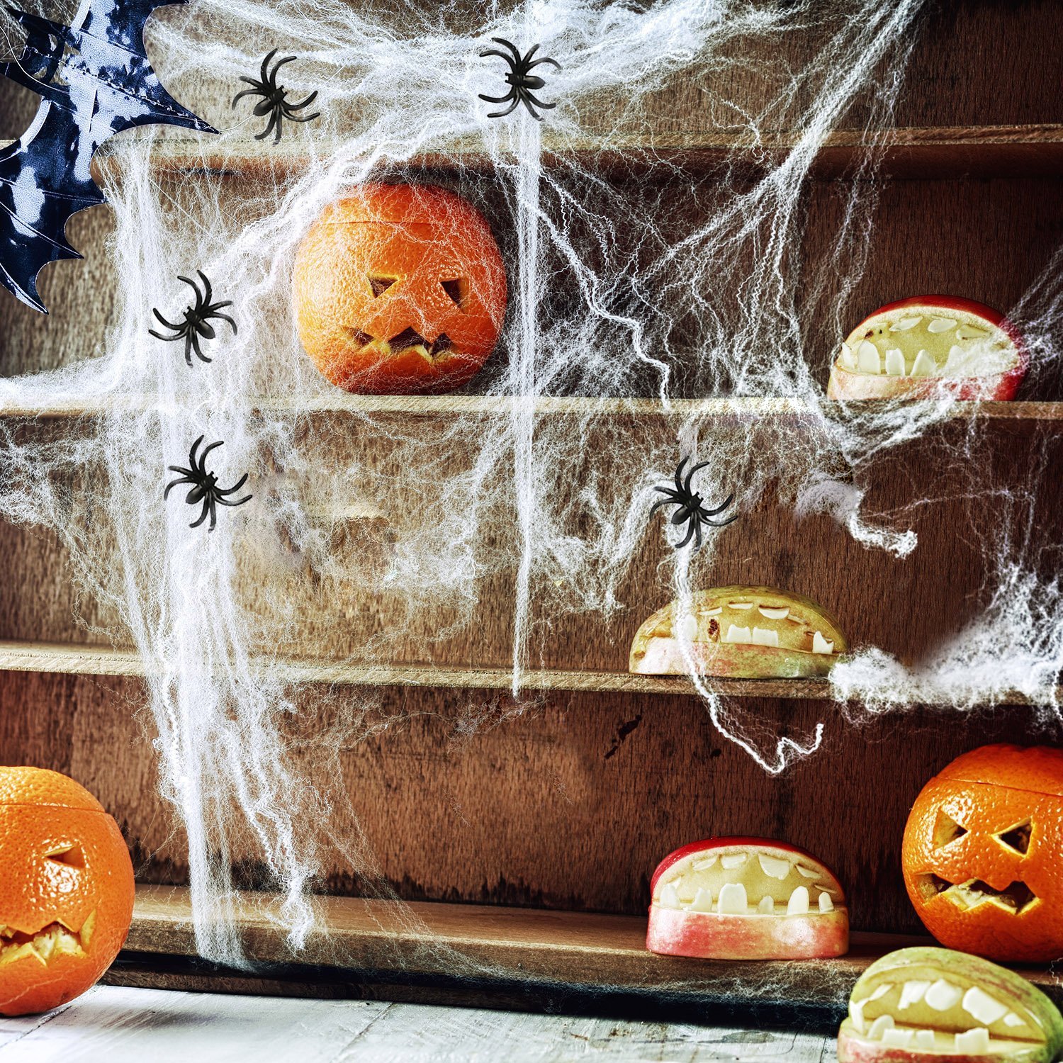 AOSTAR Halloween Stretch Spider Webs Indoor & Outdoor Spooky Spider Webbing with 50 Fake Spiders for Halloween Decorations