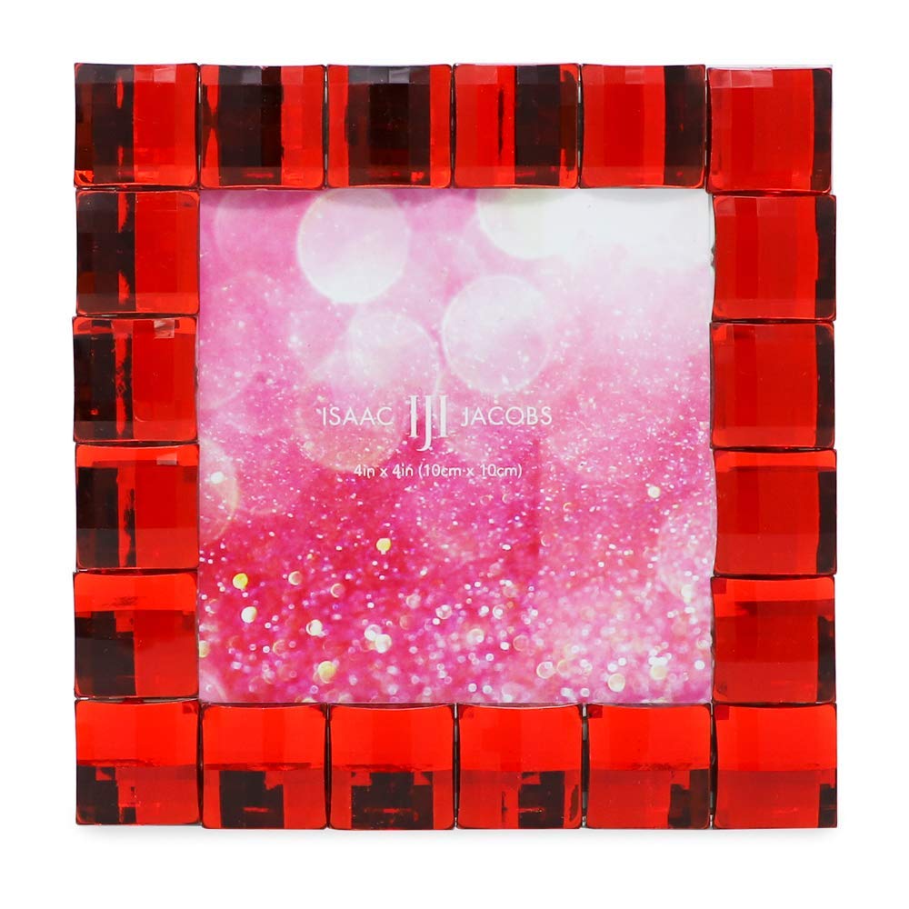 Isaac Jacobs Decorative Sparkling Red Jewel Picture Frame, Photo Display & Home Décor (4x4, Red)