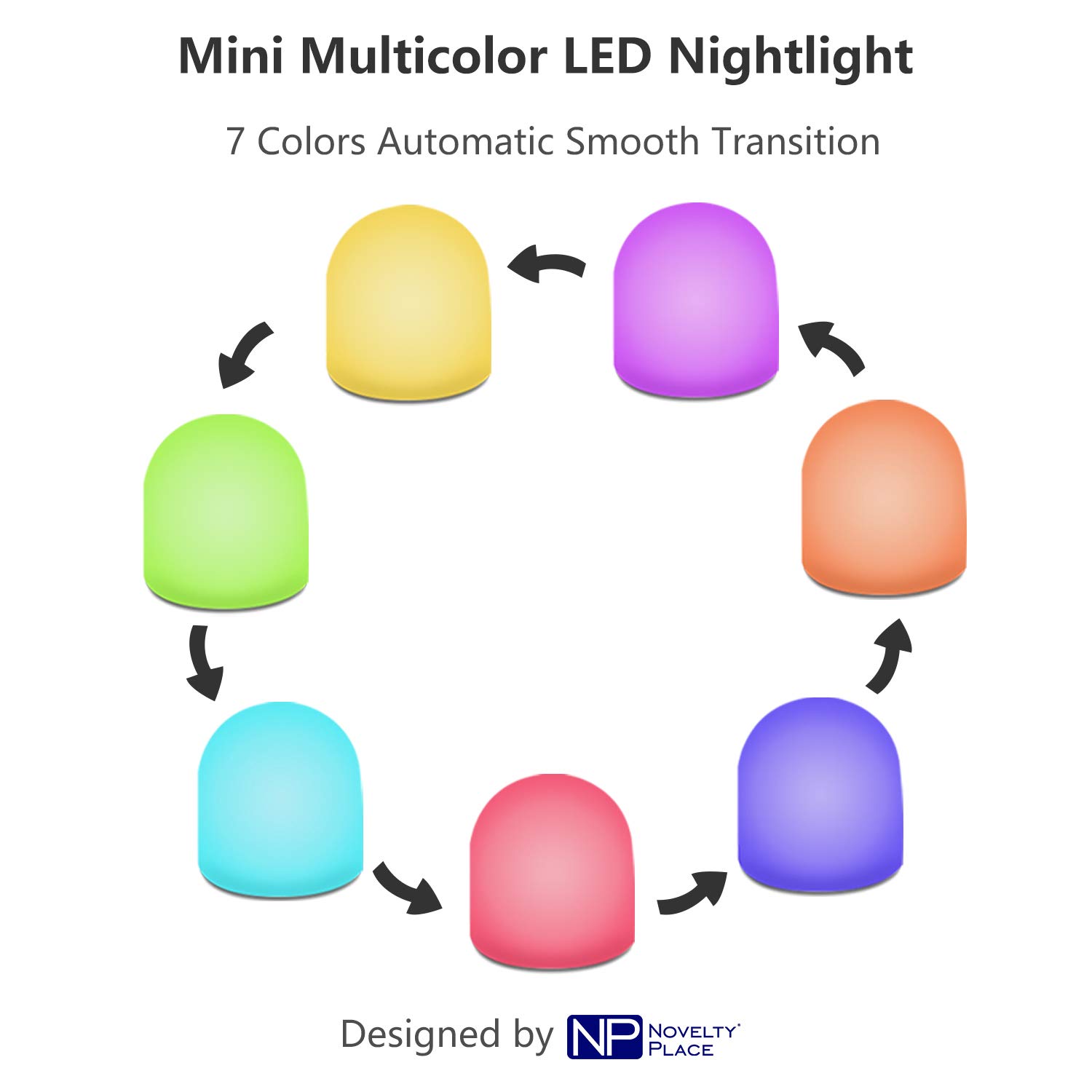 Novelty Place Color Changing Mini Nightlight, Multicolor LED Mood Lighting - Night Light for Kid's Bedroom, Bathroom, Living Room - Battery Powered (Pack of 12)