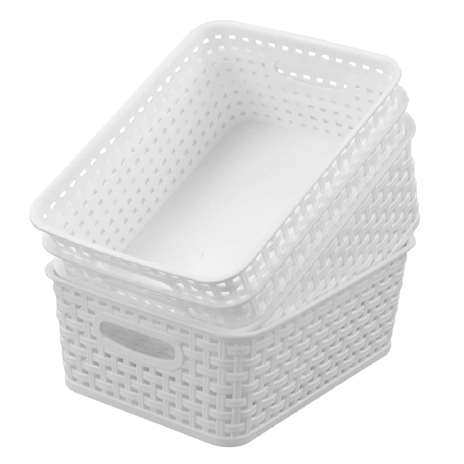 Jekiyo Plastic Storage Baskets, Pantry Organizing Bin, 4 Packs, F White