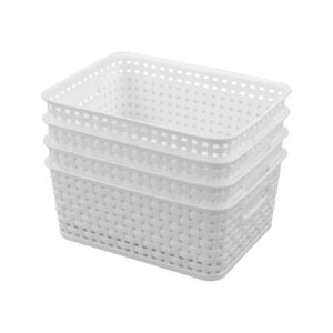 Jekiyo Plastic Storage Baskets, Pantry Organizing Bin, 4 Packs, F White