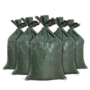 sandbaggy - heavy duty empty sandbags for flooding (14" x 26") - poly sand bags for flood barrier, weight, construction, earth bag homes - reusable, uv resistant - tie strings attached (10 bags)