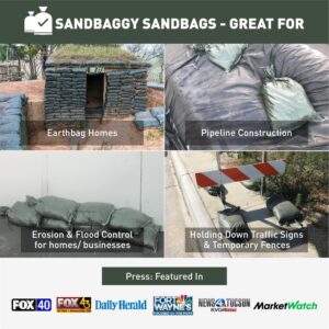 Sandbaggy - Heavy Duty Empty Sandbags For Flooding (14" X 26") - Poly Sand Bags For Flood Barrier, Weight, Construction, Earth Bag Homes - Reusable, UV Resistant - Tie Strings Attached (10 Bags)