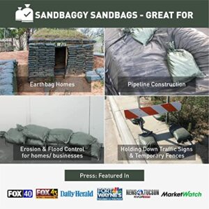 Sandbaggy - Heavy Duty Empty Sandbags For Flooding (14" X 26") - Poly Sand Bags - Flood Barrier, Weight, Construction, Earth Bag Homes - Reusable, UV Resistant - Tie Strings Attached (100 Bags)