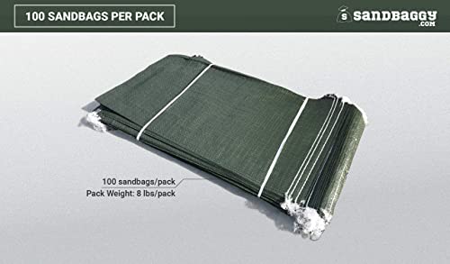 Sandbaggy - Heavy Duty Empty Sandbags For Flooding (14" X 26") - Poly Sand Bags - Flood Barrier, Weight, Construction, Earth Bag Homes - Reusable, UV Resistant - Tie Strings Attached (100 Bags)