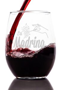 la madrina etched stemless wine glass - premium quality, handcrafted glassware, 15 oz. - a collectible gift for godparents, birthdays, & special occasions