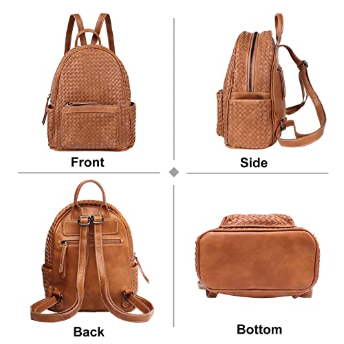 SHOMICO Woven Backpack for Women Trendy Daypacks Stylish Backpack Purse Women's Fashion Backpack for Travel Vacation (Large Brown Woven)