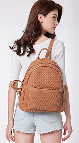 SHOMICO Woven Backpack for Women Trendy Daypacks Stylish Backpack Purse Women's Fashion Backpack for Travel Vacation (Large Brown Woven)