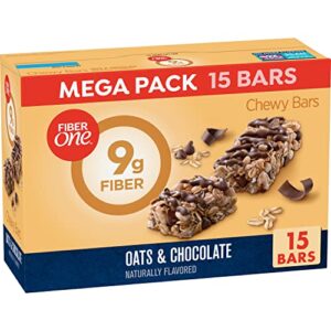 fiber one chewy bars, oats & chocolate, fiber snacks, mega pack, 15 ct