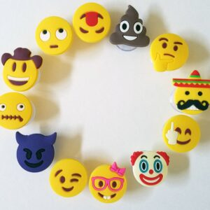 Emoji Charms with Suction 12 Pack, Perfect Markers for Everything from Wine Glass to Red Cups! Lifetime (Multi-Color)