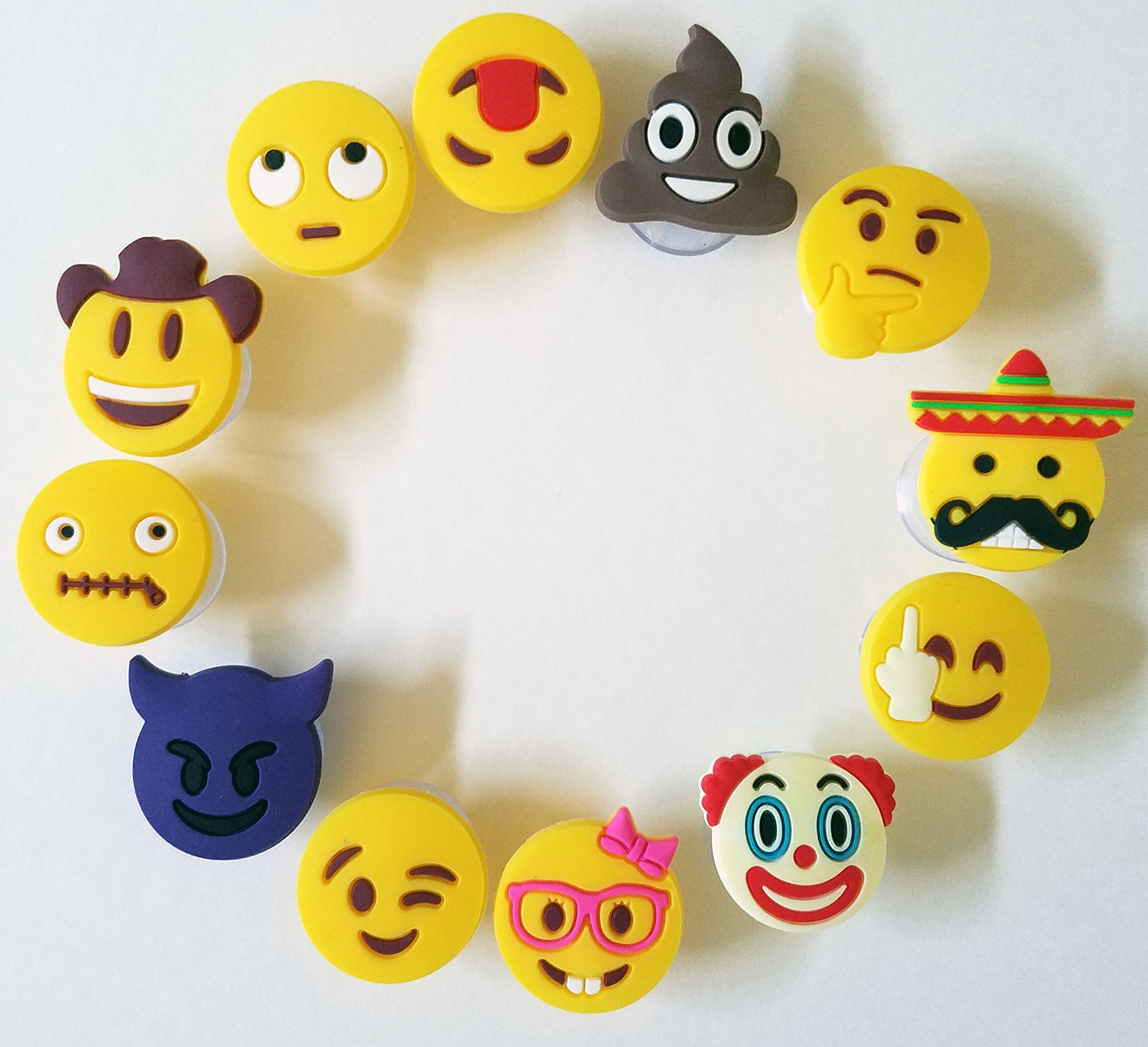 Emoji Charms with Suction 12 Pack, Perfect Markers for Everything from Wine Glass to Red Cups! Lifetime (Multi-Color)