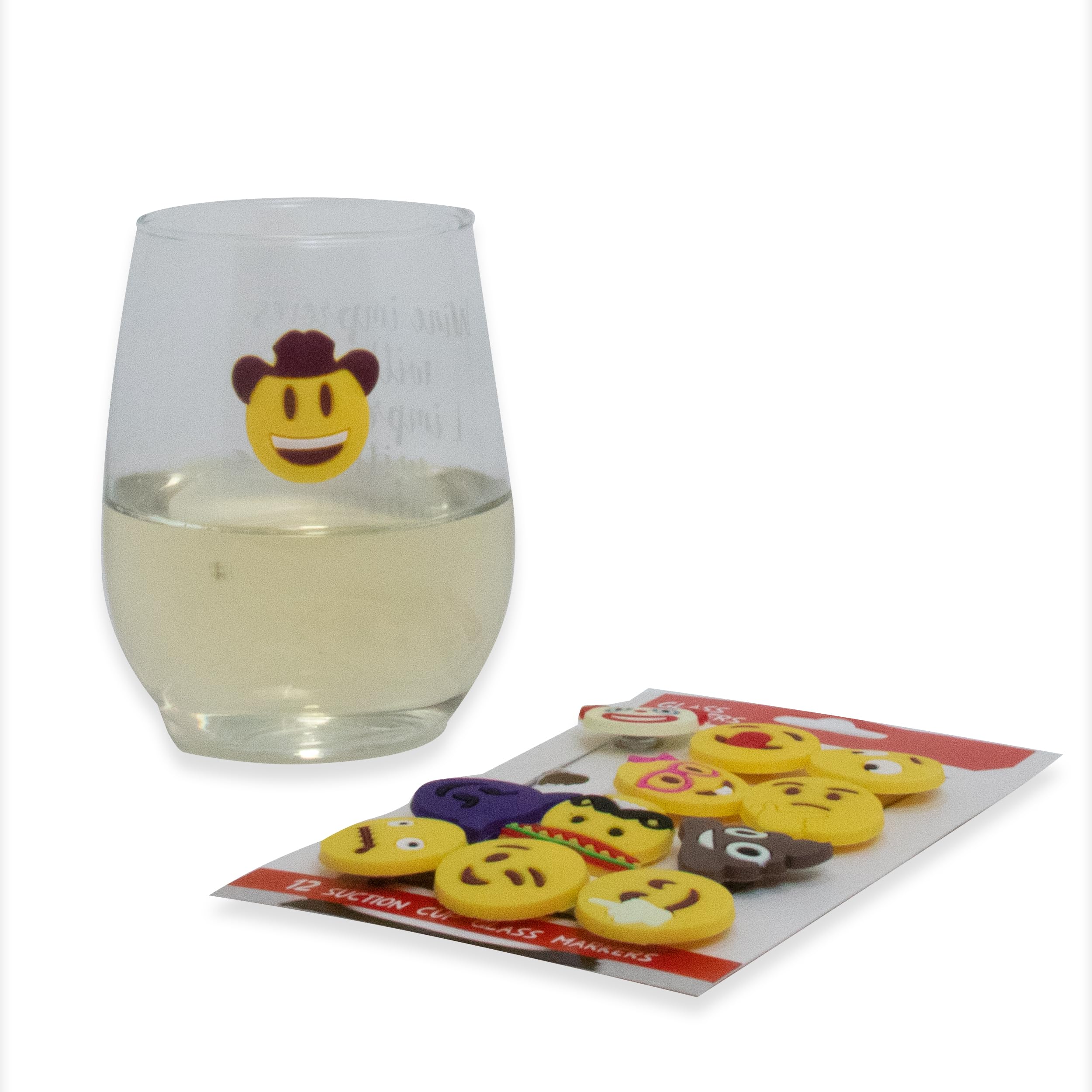 Emoji Charms with Suction 12 Pack, Perfect Markers for Everything from Wine Glass to Red Cups! Lifetime (Multi-Color)