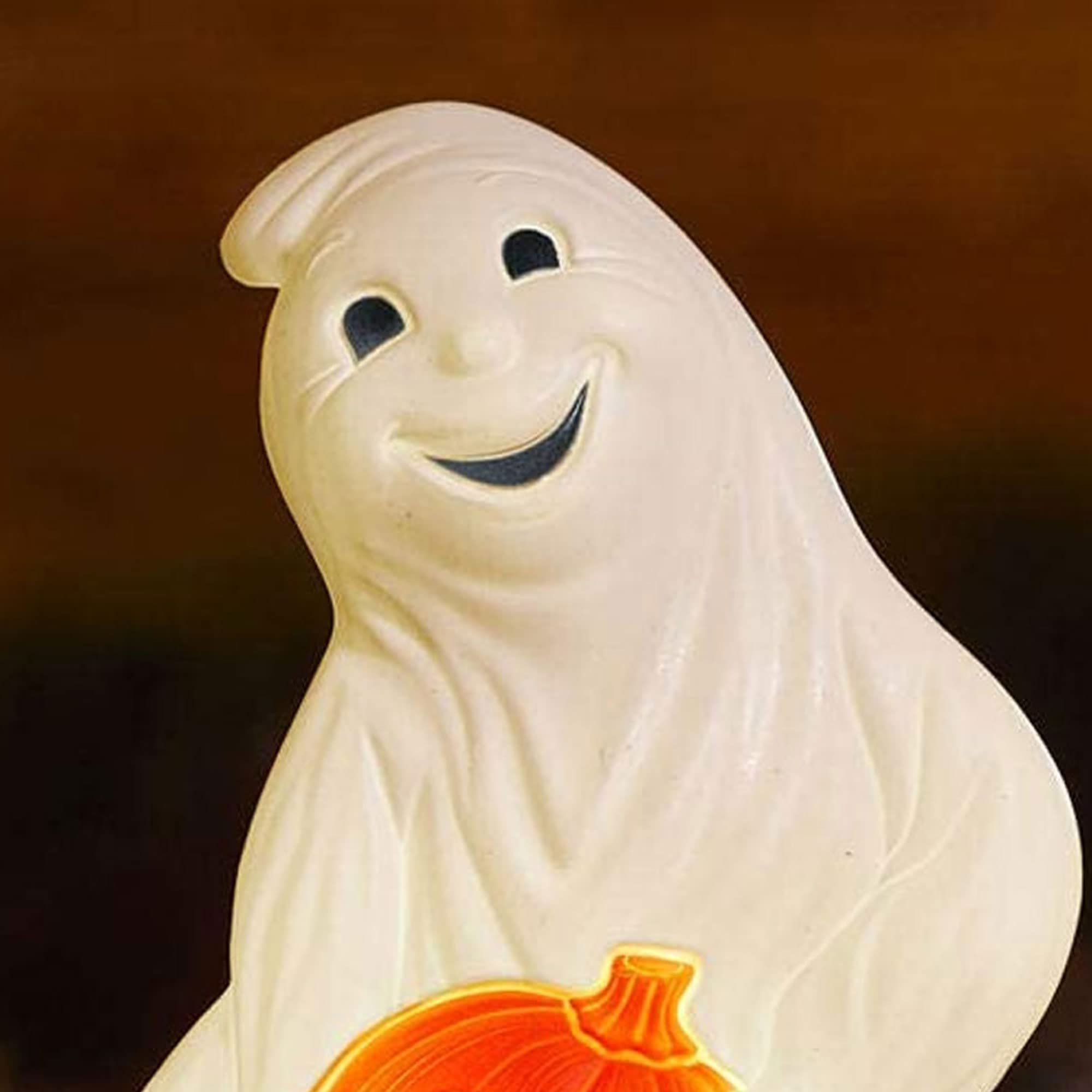 Union Products 56480 60-Watt Light Up Ghost and Pumpkin Halloween Outdoor Garden Statue Decoration Made from Blow-Molded Plastic, White/Orange